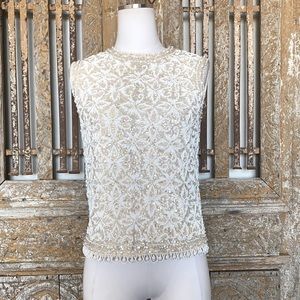 STEPHEN CHU BEADED SWEATER FACTORY LAMBS WOOL SLEEVELESS TOP WEDDING MEDIUM